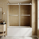 60" W x 60" H Brushed Nickel Frameless Double Sliding Shower Door, Bathtub Door, 5/16"(8mm) Tempered Glass, Explosion-proof Film, Nano Coating