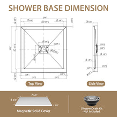 36x36 Inch White Acrylic Shower Base, Center Drain, Non-Slip Surface
