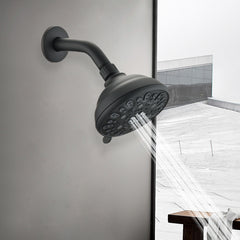 Matte Black high pressure 6-setting 4" shower head - Angle adjustable, clog-proof shower head