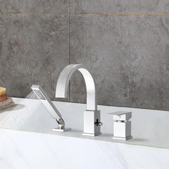 Waterfall Bathtub Faucet with Sprayer, 3-Hole Roman Tub Filler with Hand Shower Deck Mount Waterfall Tub Spout Set