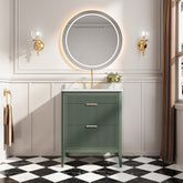 Fully Assembled 30'' Green Freestanding Single Sink Bathroom Vanity with Solid Wood Construction and Engineered Marble Top