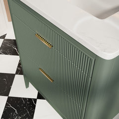 Fully Assembled 30'' Green Freestanding Single Sink Bathroom Vanity with Solid Wood Construction and Engineered Marble Top