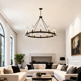 43.3''Matte Black Wagon Wheel Chandelier With 12 Lights (No Bulbs)