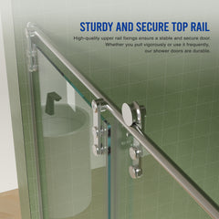 56"-60"W x 76"H Frameless Shower Door, Sliding Shower Door, Premium 5/16"(8mm) Thick Tempered Glass Shower Enclosure with Towel Bar ,Double Side Easy Clean Coat,Brushed Nickel Finished With Buffer