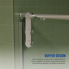 56"-60"W x 76"H Frameless Shower Door, Sliding Shower Door, Premium 5/16"(8mm) Thick Tempered Glass Shower Enclosure with Towel Bar ,Double Side Easy Clean Coat,Brushed Nickel Finished With Buffer