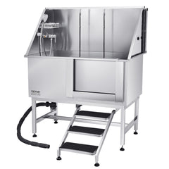 50 Inch Dog Grooming Bath Tub Stainless Steel w Stairs Water Filter