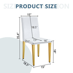 Set of 4 White PU Dining Chairs: 35.4" High, 18.5" Ergonomic Backrest, 17"×16" Sponge Seat, Perfect for Dining Room, Home Office & Living Space, Stylish & Comfortable.Golden Metal Leg.