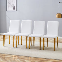 Set of 4 White PU Dining Chairs: 35.4" High, 18.5" Ergonomic Backrest, 17"×16" Sponge Seat, Perfect for Dining Room, Home Office & Living Space, Stylish & Comfortable.Golden Metal Leg.