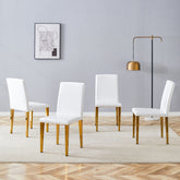 Set of 4 White PU Dining Chairs: 35.4" High, 18.5" Ergonomic Backrest, 17"×16" Sponge Seat, Perfect for Dining Room, Home Office & Living Space, Stylish & Comfortable.Golden Metal Leg.