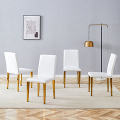 Set of 4 White PU Dining Chairs: 35.4" High, 18.5" Ergonomic Backrest, 17"×16" Sponge Seat, Perfect for Dining Room, Home Office & Living Space, Stylish & Comfortable.Golden Metal Leg.