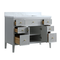 Fully Assembled 48'' Grey Freestanding Single Sink Bathroom Vanity with Solid Wood Construction and Engineered Marble Top