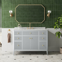 Fully Assembled 48'' Grey Freestanding Single Sink Bathroom Vanity with Solid Wood Construction and Engineered Marble Top
