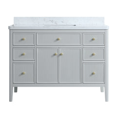 Fully Assembled 48'' Grey Freestanding Single Sink Bathroom Vanity with Solid Wood Construction and Engineered Marble Top