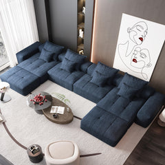 Modern Oversized Modular Sectional Sofa,Sparkling Chenille Fabric Soft Cushion Sofa with 8 Pillows,8 PCS DIY Combination Tufted Sofa,No Assembly Required,BLUE