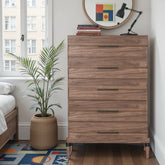 Tranquility Five Drawer Chest, No Assembly Required, Walnut Finish