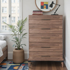Tranquility Five Drawer Chest, No Assembly Required, Walnut Finish