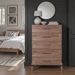 Tranquility Five Drawer Chest, No Assembly Required, Walnut Finish