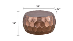 Modern Contemporary Round Aluminum material 32" Coffee Table and 21"Height End Table Set 2PC Tables with Glossy Diamond-Patterned Base Copper