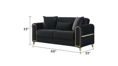Melody Modern Contemporary Velvet Upholstered 2PC(Sofa + Loveseat) Sleeper Convertible made with wood and Iron in Black(NJ INVENTORY)