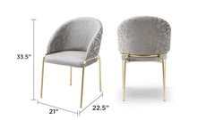 Onyx Modern Style 2PC Chairs made with Velvet fabric and Gold coated metal Legs -Light Gray