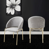 Onyx Modern Style 2PC Chairs made with Velvet fabric and Gold coated metal Legs -Light Gray