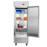 27"W Commercial Refrigerator 1 Solid Door Stainless Steel Interior and Exterior Construction Reach-in Refrigerator 18.68 Cu.ft. Upright Fan Cooling Refrigerator for Restaurants&Commercial Environments