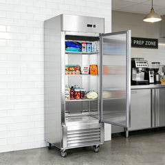 27"W Commercial Refrigerator 1 Solid Door Stainless Steel Interior and Exterior Construction Reach-in Refrigerator 18.68 Cu.ft. Upright Fan Cooling Refrigerator for Restaurants&Commercial Environments