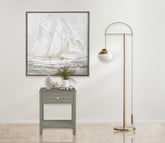 Dario 23"W Taupe Wooden End Side Table Nightstand with Glass Top and Drawer