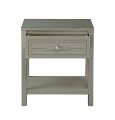 Dario 23"W Taupe Wooden End Side Table Nightstand with Glass Top and Drawer
