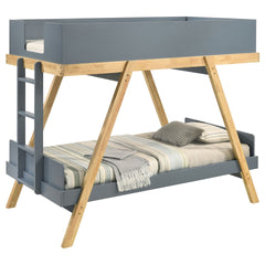 Crispin Blue Twin Over Twin Bunk Bed with Mattresses
