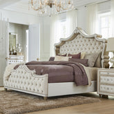 Justine Ivory and Camel Upholstered Tufted Queen Panel Bed