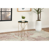 Sidney Antique Gold Round Marble Top Side Table
