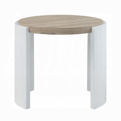 Oak and White High Gloss End Table with Sled Base