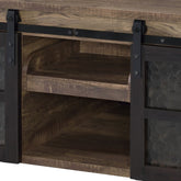 Rustic Oak and Black Coffee Table with Sliding Doors