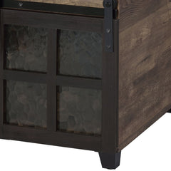 Rustic Oak and Black Coffee Table with Sliding Doors
