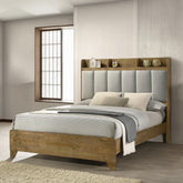 Transitional Brown Finish 1pc King Size Bed Upholstered Headboard USB Ports Wooden Bedroom Furniture