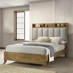 Transitional Brown Finish 1pc King Size Bed Upholstered Headboard USB Ports Wooden Bedroom Furniture