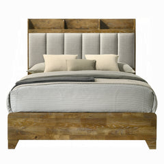 Transitional Brown Finish 1pc King Size Bed Upholstered Headboard USB Ports Wooden Bedroom Furniture