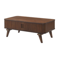 1pc Storage Cocktail Table Walnut Finish Tambour Doors 2x Shelves Modern Living Room Furniture