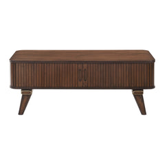 1pc Storage Cocktail Table Walnut Finish Tambour Doors 2x Shelves Modern Living Room Furniture