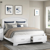 Modern White Finish Queen Platform Bed with Footboard Storage Transitional Bedroom Furniture 1pc