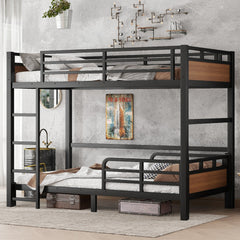 Twin XL over Twin XL Metal Bunk Bed/Metal Loft Bed,Separable Bunk Beds,with raised security fence,Walnut Color