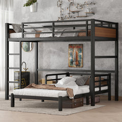 Twin XL over Twin XL Metal Bunk Bed/Metal Loft Bed,Separable Bunk Beds,with raised security fence,Walnut Color