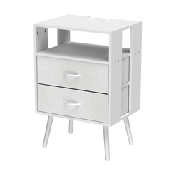 2 Pack Modern Nightstand with Charging Station, Bedside Tables with LED Light and Fabric Drawers