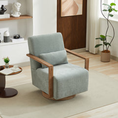 29.72"W Swivel Modern Upholstered Accent Chair with Solid Wood Armrests and 360 Degree Comfy Lounge Reading Chair, Side Armchair for Hotel, Bedroom, Living Room, Office, and Nursery Room,Pale Green