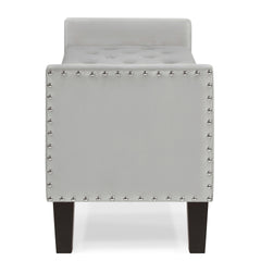 Upholstered Tufted Button Storage Bench with nails trim,Entryway Living Room Soft Padded Seat with Armrest,Bed Bench-Gray