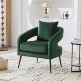 Modern Upholstered Velvet Open Back Accent Chair Barrel Dining Chair with Metal Legs, Cozy Round Sofa Leisure Lounge Club Armchair for Living Room,Bedroom Reception Dining Room and Guestroom, Green