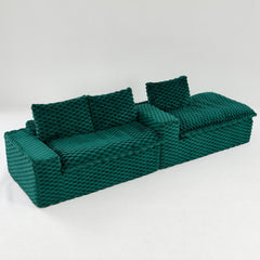 Green Turtle Velvet Versatile Sofa: Convertible Twin-Seat with Right Chaise Lounge, Featuring Face-to-Face Seating, Switchable Between L-Shape and Straight Shape