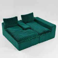 Green Turtle Velvet Versatile Sofa: Convertible Twin-Seat with Right Chaise Lounge, Featuring Face-to-Face Seating, Switchable Between L-Shape and Straight Shape
