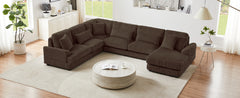 129" Oversized Sectional Sofa U-shaped Sofa Couch Modern Sofa Upholstered in Soft Corduroy with a Chaise Lounge for Living Room, Brown